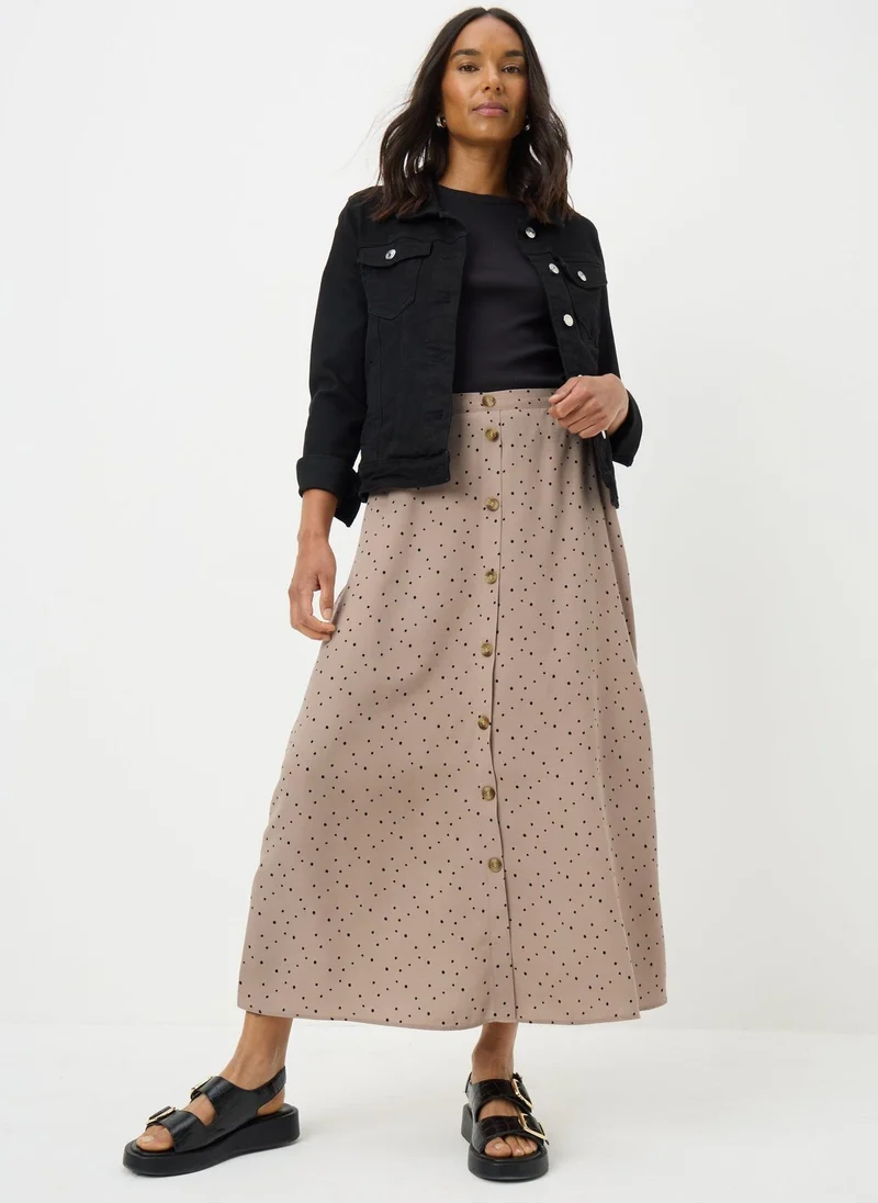 Matalan Taupe Spot Print Button Down Midi Skirt