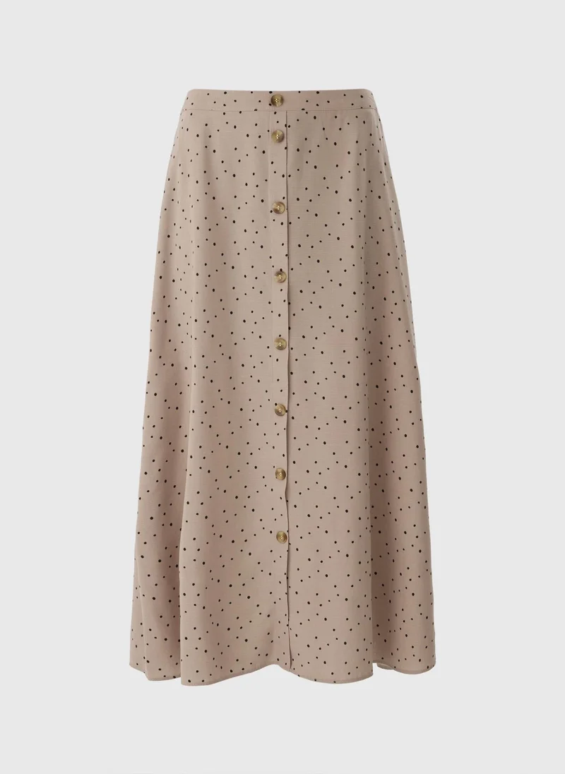 Matalan Taupe Spot Print Button Down Midi Skirt