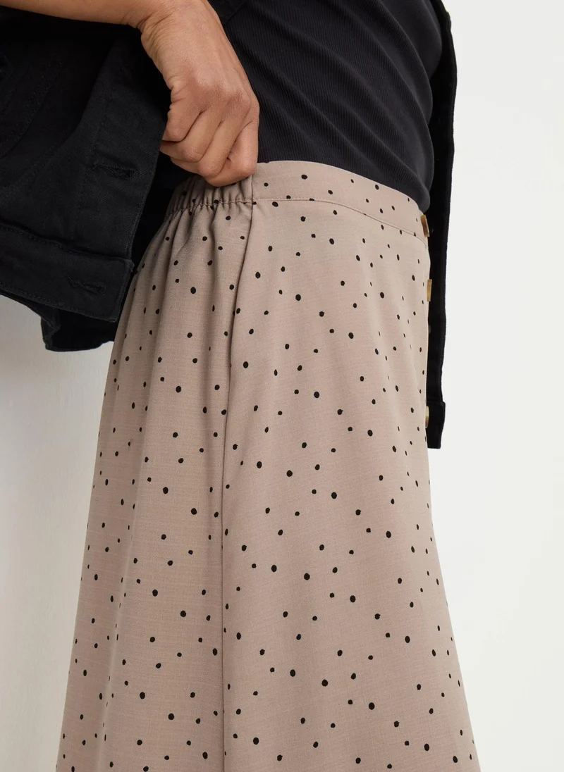 Matalan Taupe Spot Print Button Down Midi Skirt