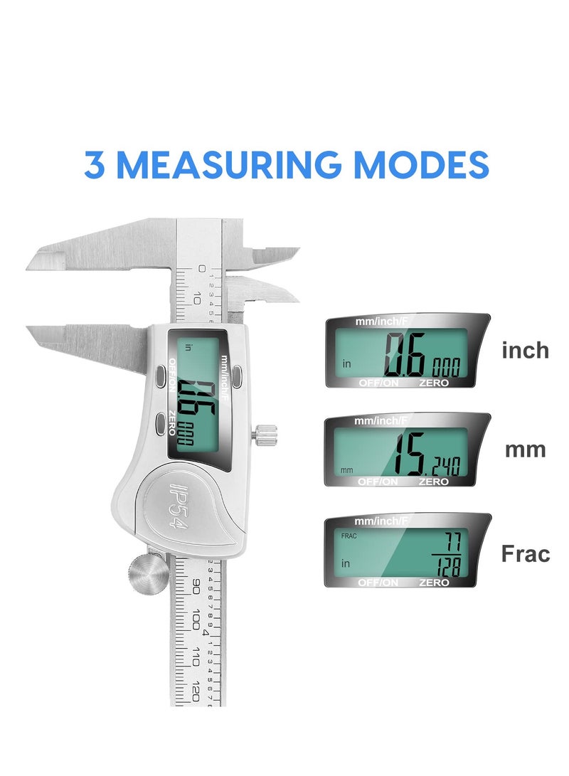 Zikra Digital Caliper Calipers 6 Inch Measuring Tool with Stainless Steel IP54 Splash Proof Protection Design Easy Switch from Inch to Millimeter Large Screen - Image 2