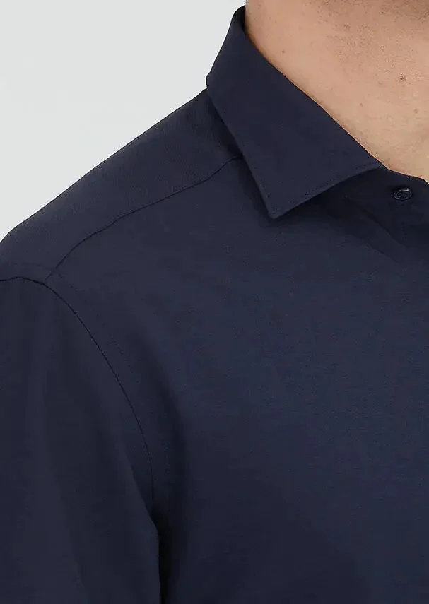 رامسي قميص قطني كلاسيكي سادة بلون كحلي بقصة عادية