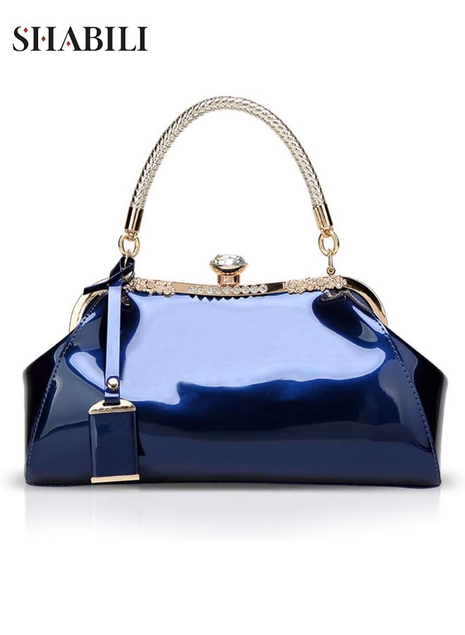 SHABILI Women Elegant PU Leather Tote Cross Bags Ladies Bag, Ladies Small Shoulder Satchel Handbag with Tassel Decoration and Zipper Closure, Fashion Purse for Casual Work Evening Daily Travel Use (Blue) - Image 1