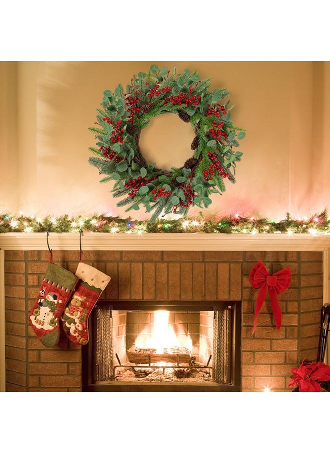 Dremisland Dremisland 24 Inch Artificial Christmas Wreath for Front Door Large Christmas Wreath with Red Berry Real Touch Pine Cones Winter Wreath Front Door Christmas Decorations Window Home Holiday Xmas Decor  - Image 4