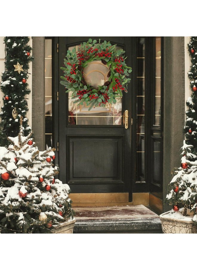 Dremisland Dremisland 24 Inch Artificial Christmas Wreath for Front Door Large Christmas Wreath with Red Berry Real Touch Pine Cones Winter Wreath Front Door Christmas Decorations Window Home Holiday Xmas Decor  - Image 2