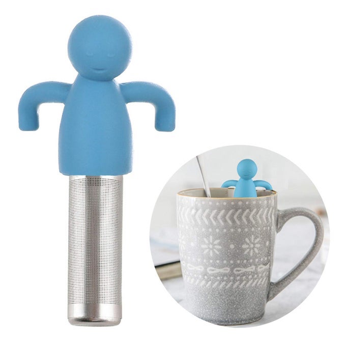 TEA INFUSER CUTE TEA STRAINER FOR LOOSE TEA FINE MESH STAINLESS STEEL TEA BALL STEEPER DIFFUSER WITH SILICONE LID FOR TEA CUP MUG WITH CLEANING BRUSH BLUE