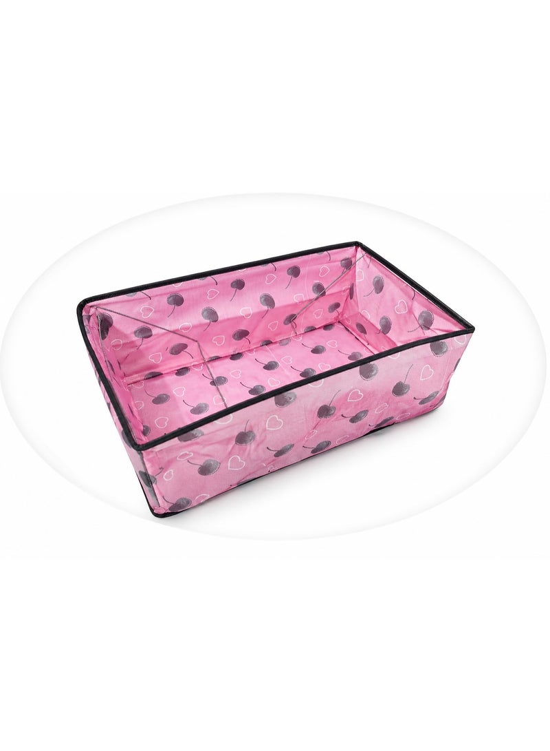 Foldable Fabric Storage Basket with Cherry & Heart Print – Multi-Purpose Organizer for Clothes, Toys & Home Essentials, Pink - Image 1