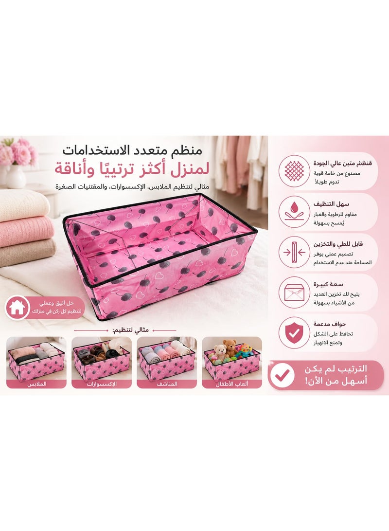 Foldable Fabric Storage Basket with Cherry & Heart Print – Multi-Purpose Organizer for Clothes, Toys & Home Essentials, Pink - Image 2