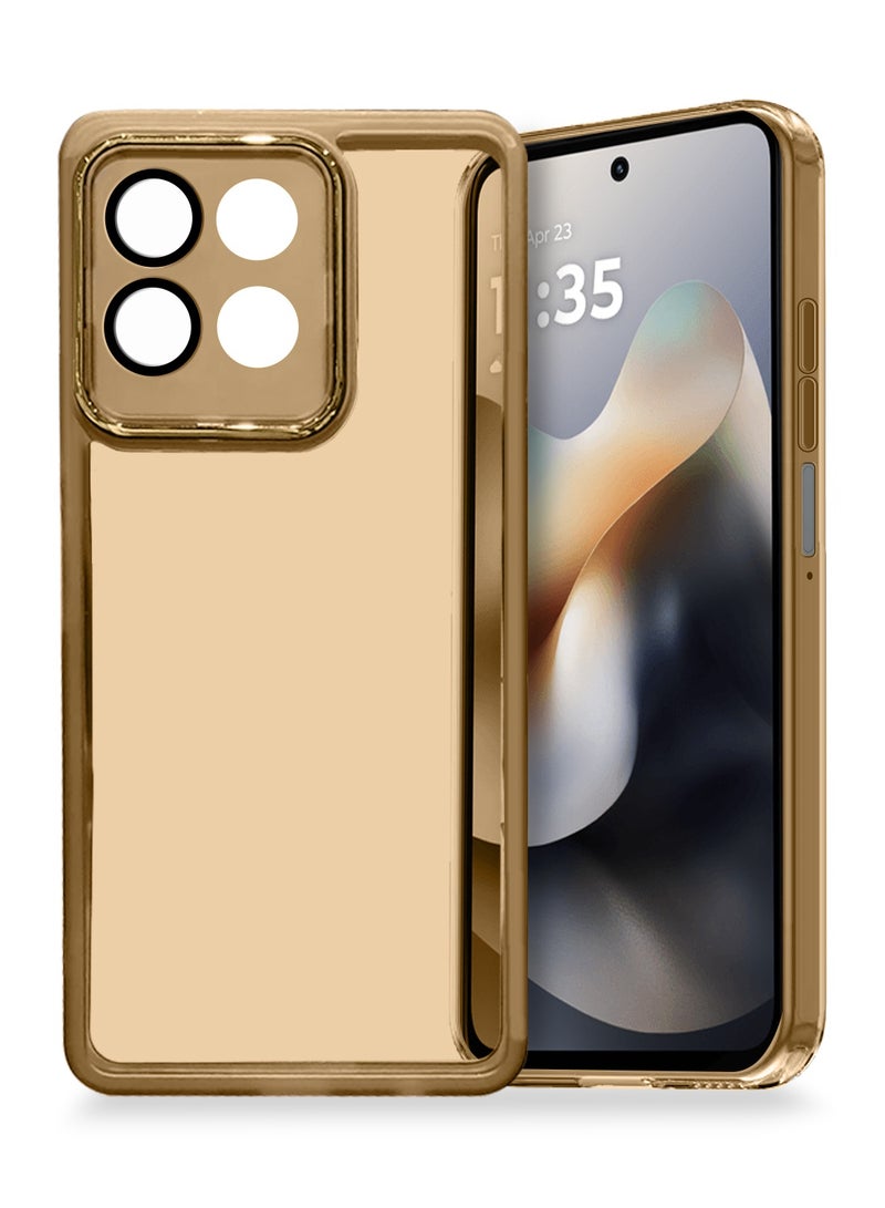 Wtech Motorola Moto G56 5G 2025 Soft Transparent TPU Camera Protection Silicone Ultra Thin Phone Stylish Electroplated Camera Border Back Case Cover - Brown - Image 1