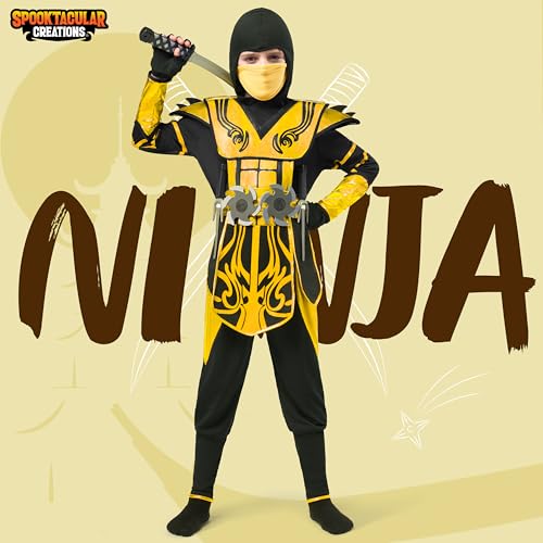 Spooktacular Creations Gold Ninja Costume for Boys, Child Golden Ninja Costume with Accessories for Kids Themed Parties, Halloween Dress Up Parties, M - Image 2