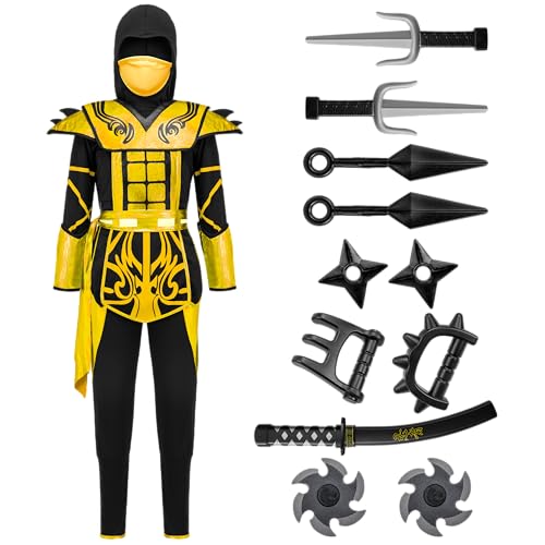 Spooktacular Creations Gold Ninja Costume for Boys, Child Golden Ninja Costume with Accessories for Kids Themed Parties, Halloween Dress Up Parties, M - Image 3
