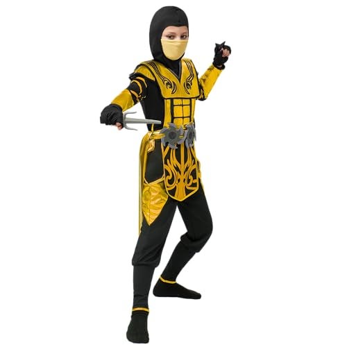 Spooktacular Creations Gold Ninja Costume for Boys, Child Golden Ninja Costume with Accessories for Kids Themed Parties, Halloween Dress Up Parties, M - Image 4