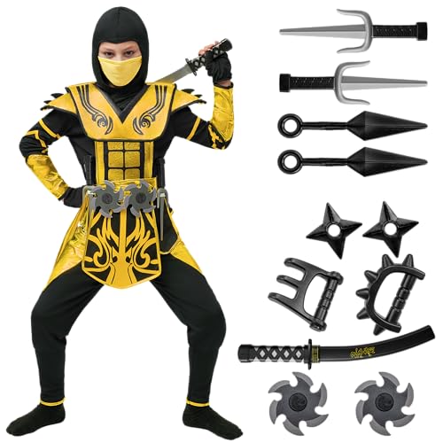 Spooktacular Creations Gold Ninja Costume for Boys, Child Golden Ninja Costume with Accessories for Kids Themed Parties, Halloween Dress Up Parties, M - Image 1
