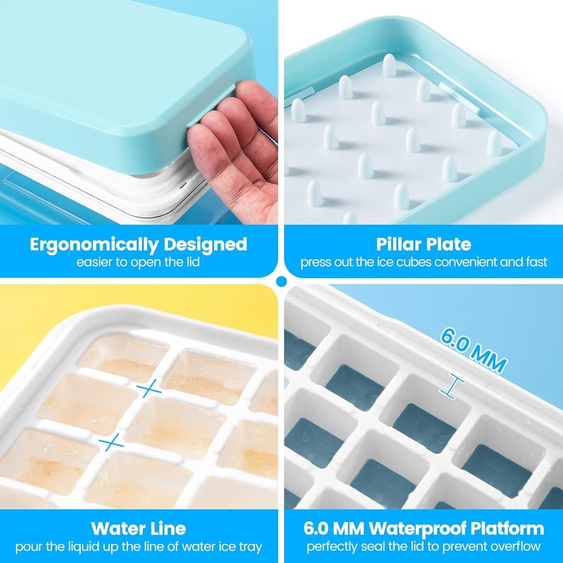 PHINOX 0.8“ Ice Cube Tray with Lid and Bin, PHINOX 28 Cubes Ice Trays for Freezer, Ice Cube Trays for Freezer with 1 tray, Container, Lid & Ice Scoop, BPA Free, Blue(28Cubes/Tier) - Image 5