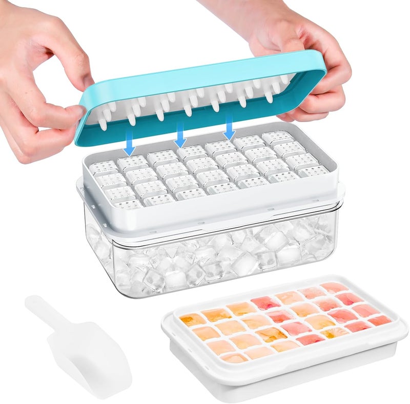 PHINOX 0.8“ Ice Cube Tray with Lid and Bin, PHINOX 28 Cubes Ice Trays for Freezer, Ice Cube Trays for Freezer with 1 tray, Container, Lid & Ice Scoop, BPA Free, Blue(28Cubes/Tier) - Image 1