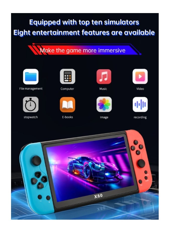 ماركة غير محددة - وحدة تحكم ألعاب محمولة X80، شاشة عالية الدقة مقاس 7 بوصات، محاكيات Arcade 10، وحدة تحكم ألعاب كلاسيكية محمولة متعددة الوظائف - Image 1