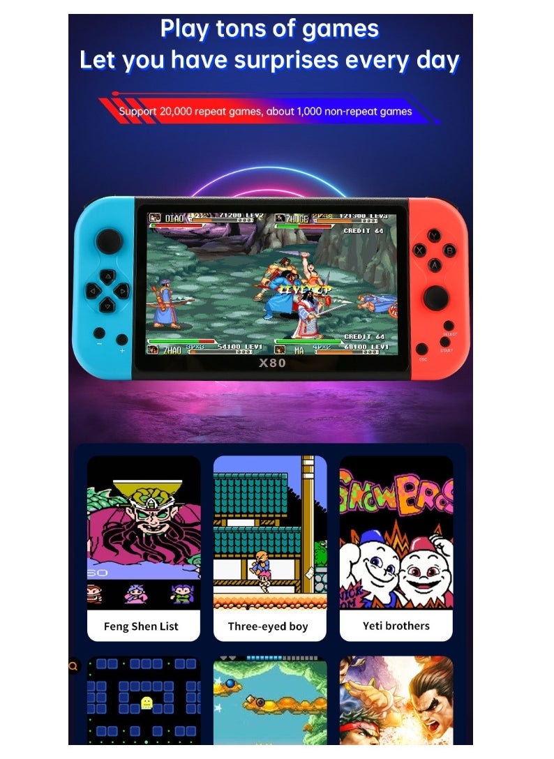 ماركة غير محددة - وحدة تحكم ألعاب محمولة X80، شاشة عالية الدقة مقاس 7 بوصات، محاكيات Arcade 10، وحدة تحكم ألعاب كلاسيكية محمولة متعددة الوظائف - Image 1