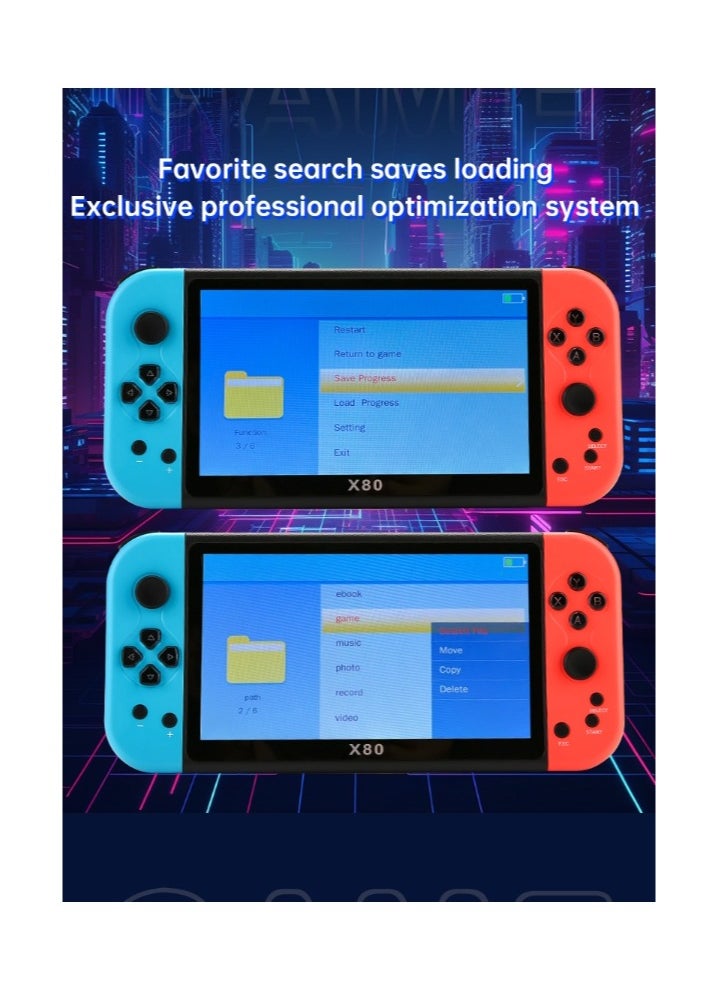 ماركة غير محددة - وحدة تحكم ألعاب محمولة X80، شاشة عالية الدقة مقاس 7 بوصات، محاكيات Arcade 10، وحدة تحكم ألعاب كلاسيكية محمولة متعددة الوظائف - Image 1