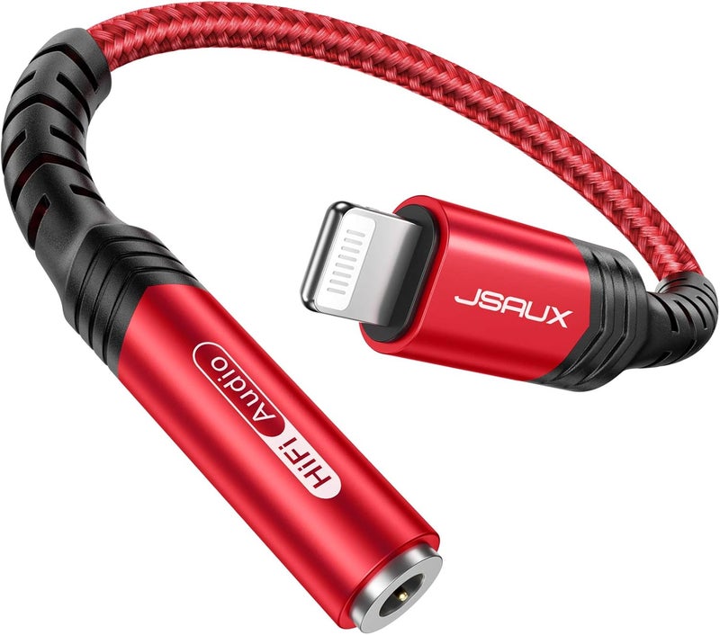 jsaux Headphone Adapter for iPhone Lightning to 3.5mm Adapter [Apple MFi Certified] Compatible with iPhone 14 Pro Max/14 Plus/13 12 11 Pro Max/SE/XS-Red - Image 1