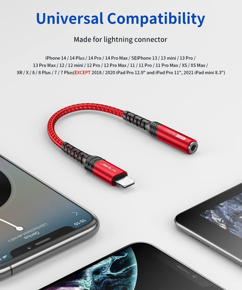 jsaux Headphone Adapter for iPhone Lightning to 3.5mm Adapter [Apple MFi Certified] Compatible with iPhone 14 Pro Max/14 Plus/13 12 11 Pro Max/SE/XS-Red - Image 4