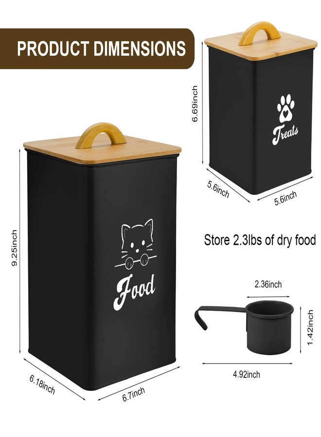 علبة تخزين طعام القطط من ديكوسيلاف مع مغرفة، قطعتان من علب تخزين طعام القطط مع أغطية محكمة الإغلاق، برطمانات مكافآت القطط لسطح المطبخ - 7 + 3 أرطال، برطمان بسكويت القطط للتخزين، أسود - Image 3