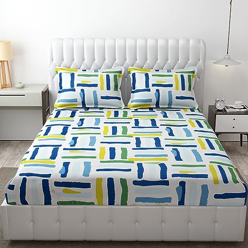 FRESH FROM LOOM Microfiber Rotary Printed Bed Sheet Set - King Size, Hypoallergenic, Wrinkle Free with 2 Pillow Covers (90 x 95 Inches | Multi Line, Lining Design), 144 TC - Image 1