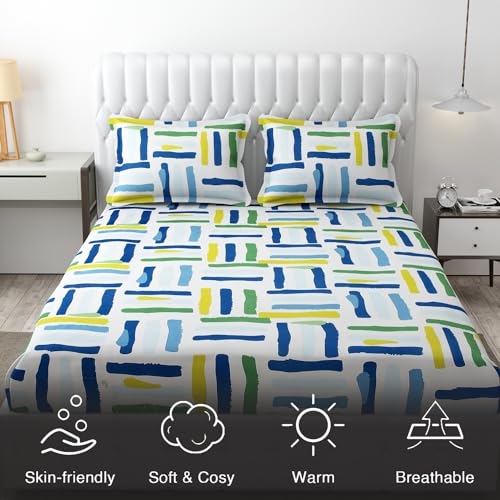 FRESH FROM LOOM Microfiber Rotary Printed Bed Sheet Set - King Size, Hypoallergenic, Wrinkle Free with 2 Pillow Covers (90 x 95 Inches | Multi Line, Lining Design), 144 TC - Image 5