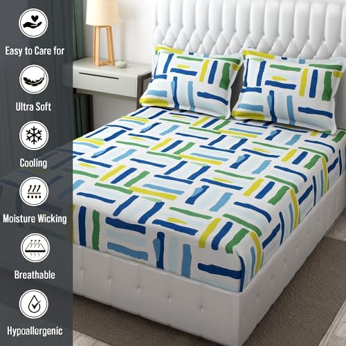 FRESH FROM LOOM Microfiber Rotary Printed Bed Sheet Set - King Size, Hypoallergenic, Wrinkle Free with 2 Pillow Covers (90 x 95 Inches | Multi Line, Lining Design), 144 TC - Image 4