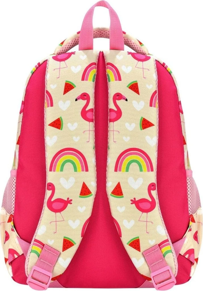 تيزجيلسين Girls Flamingo Colorful Printed 3 Compartment and Lunch Box Primary School Backpack and School Bag