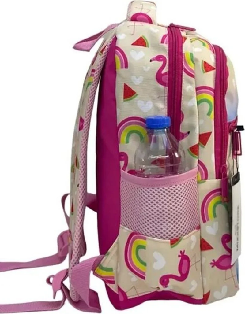 تيزجيلسين Girls Flamingo Colorful Printed 3 Compartment and Lunch Box Primary School Backpack and School Bag