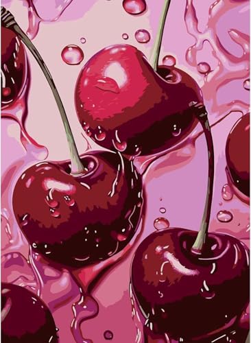 AIBOERL Square Drill Cherry Diamond Art Kits for AdultsCherry 5D Diamond Painting Kits for Adults BeginnersDIY Square Diamond Dot Painting Gem Art Kits for Adult Home Wall Decor 12x16Inch - Image 1