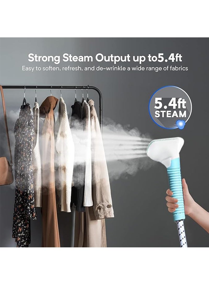 Yoawllty Double Pole Standing Steamer Iron, High Power Garment Steamer with Adjustable Garment Hanger, Roll Wheels and Built-in Ironing Board for Home(Blue)  - Image 2