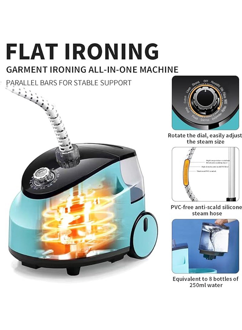 Yoawllty Double Pole Standing Steamer Iron, High Power Garment Steamer with Adjustable Garment Hanger, Roll Wheels and Built-in Ironing Board for Home(Blue)  - Image 3