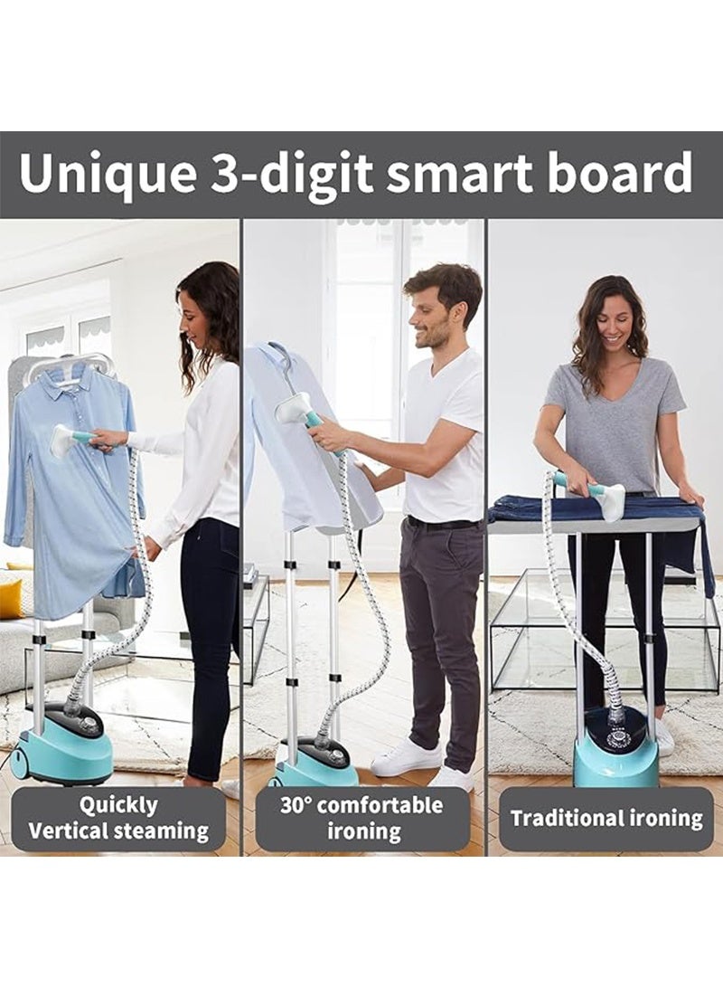 Yoawllty Double Pole Standing Steamer Iron, High Power Garment Steamer with Adjustable Garment Hanger, Roll Wheels and Built-in Ironing Board for Home(Blue)  - Image 4