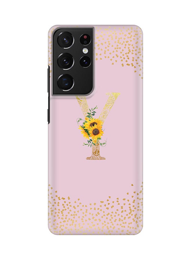 Stylizedd Monogram Slim Cover for Samsung Galaxy S21 Ultra 5G Case Custom Initials Letter Floral Pattern Snap Series Mobile Cover Matte Alphabet  - Y (Pink) - Image 1