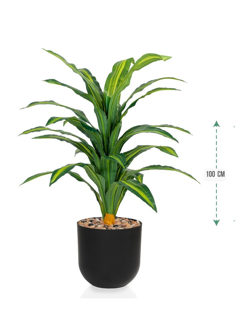 Alrassi Artificial Corn Plant – 100 cm Tall with Natural-Look Green Leaves and Elegant Black Plastic Pot, Perfect for Home and Office Décor - Image 2