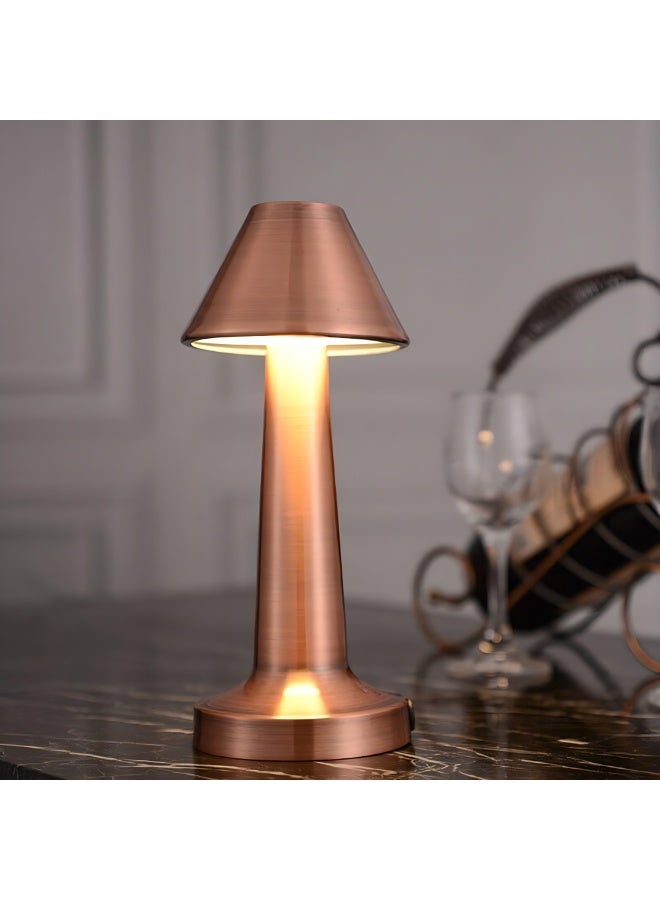 ETRONIK مصباح طاولة LED على شكل جرس عتيق، ضوء ليلي لاسلكي قابل لإعادة الشحن مع خاصية التعتيم باللمس بثلاث مستويات، تصميم أنيق لغرفة النوم وغرفة المعيشة والدراسة والمطعم والبار والصالة، إضاءة باللون الذهبي الوردي - Image 3