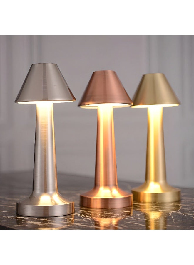 ETRONIK مصباح طاولة LED على شكل جرس عتيق، ضوء ليلي لاسلكي قابل لإعادة الشحن مع خاصية التعتيم باللمس بثلاث مستويات، تصميم أنيق لغرفة النوم وغرفة المعيشة والدراسة والمطعم والبار والصالة، إضاءة باللون الذهبي الوردي - Image 2