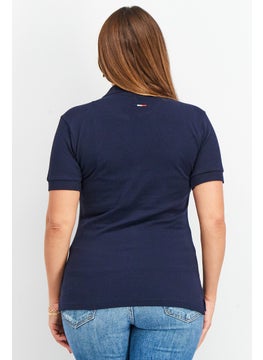 GEOGRAPHICAL NORWAY Women Spread Collar Short Sleeve Embroidered Polo Shirt, Navy Blue  - Image 3