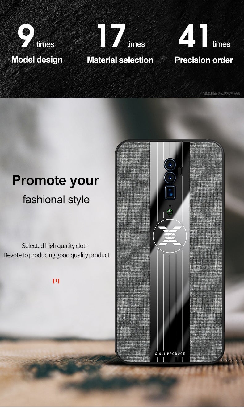 HuHa غطاء حالة لهاتف OPPO Reno XINLI قماش مخيط مقاوم للصدمات TPU (أسود) - Image 4