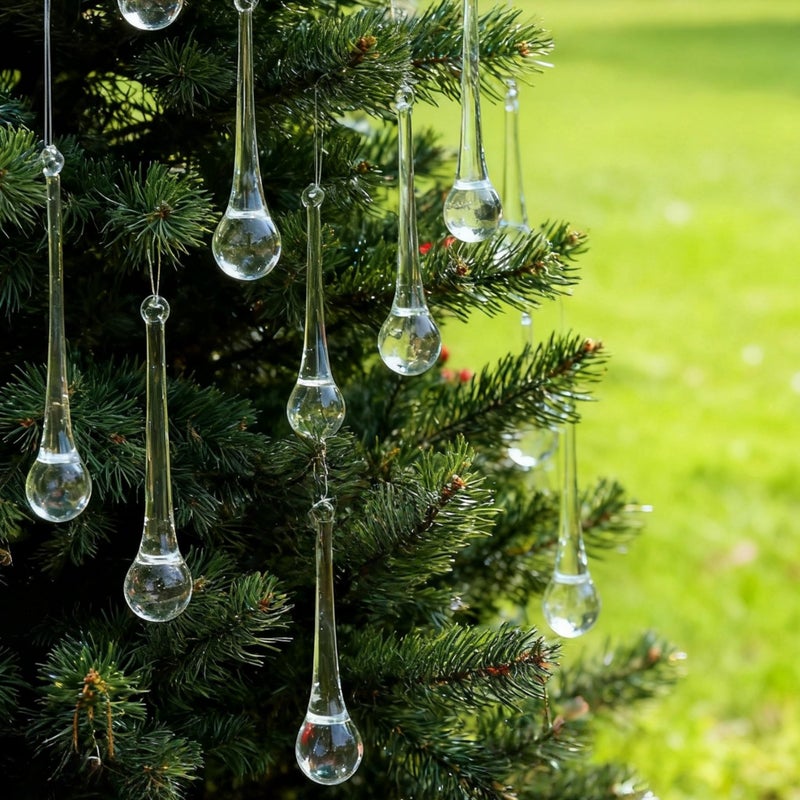 DAHI 10pcs 4" Christmas Glass Teardrop Ornaments - Chandelier Clear Crystal Glass Raindrop Ornaments for Christmas Tree Decorations - Image 1