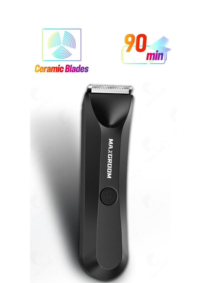 Maxgroom MAXGROOM Rechargeable Electric Over Body, Groin Hair Trimmer for Men - R-Shaped Ceramic Blade | Safe Suitable for Sensitive Areas | LED Light | IPX7 Waterproof Wet/Dry | 7000RPM Motor | Full Body Grooming Solution