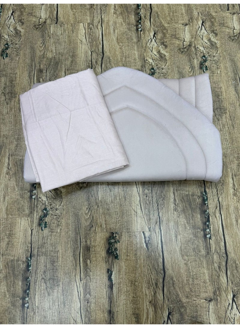 طقم سجادة صلاه مبطن مع شرشف صلاه مفتوح قماش الروز ساده بدون مخيط لف