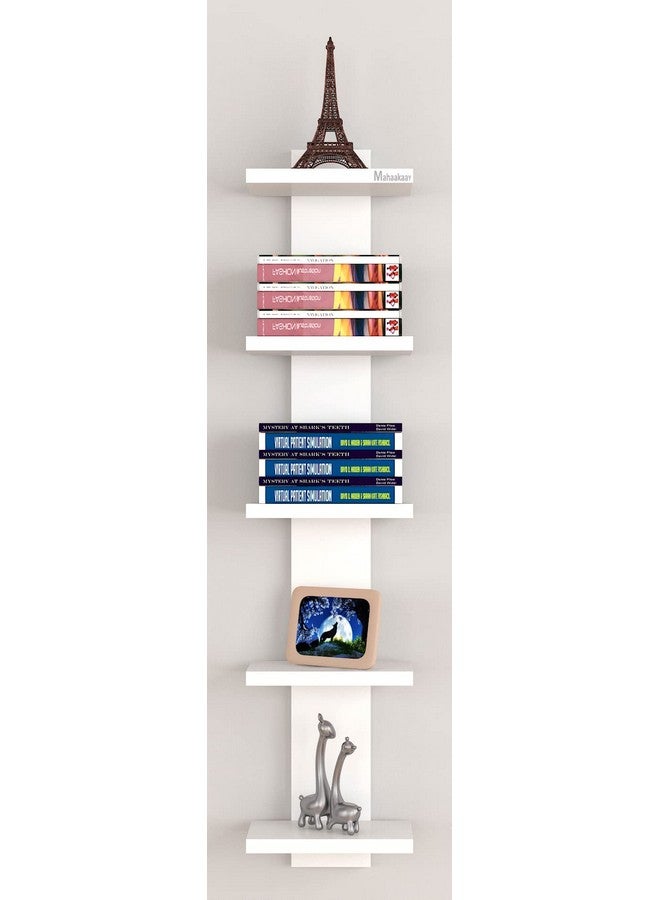 Mahaakaay Engineered Wood Wall Mounted Decorative Book Shelf Bookcase Books Holder Stand Set of 5 Wooden Shelves Rack Display Home Decor Color White  - Image 1