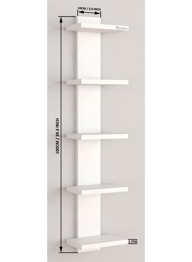 Mahaakaay Engineered Wood Wall Mounted Decorative Book Shelf Bookcase Books Holder Stand Set of 5 Wooden Shelves Rack Display Home Decor Color White  - Image 3