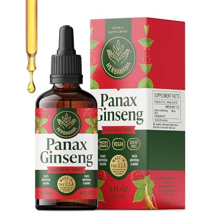 HERBAMAMA Panax Ginseng Root Tincture - Immune & Overall Support with Korean Red Ginseng Supplement - Vegan, Non-GMO, Alcohol & Sugar-Free Herbal Drops, 56-Day Supply - Image 1