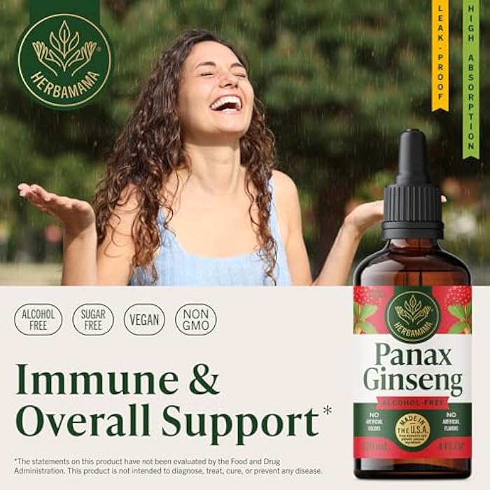 HERBAMAMA Panax Ginseng Root Tincture - Immune & Overall Support with Korean Red Ginseng Supplement - Vegan, Non-GMO, Alcohol & Sugar-Free Herbal Drops, 56-Day Supply - Image 2