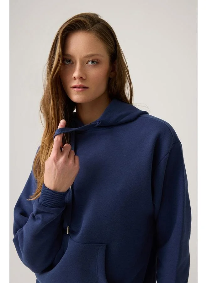 Los Ojos Navy Wide-Fit Hooded Sweatshirt.