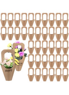 Y&D 20 Pcs Kraft Paper Flowers Gift Bags Brown Bouquets with Handles Creative Floral Wrapping Bouquet Cone Florist Flower Sleeves for Packaging Home Decoration  - Image 1