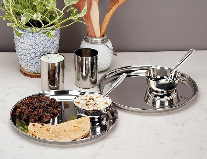 STEEPLE Stainless Steel Dinner Set Mirror Finish 24 Pcs 6 Plates 6 BowlsWatis 6 Glasses 6 Spoons Durable Elegant Dining Set - Image 2