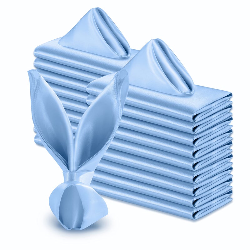 VACVELT 50 Pack Light Blue Satin Napkins 17x17 Inch Wedding Napkins Bulk Decorative Elegant Dinner Napkins Square Table Napkins Decor Silky Satin Cloth Napkins for Banquet Graduation Party